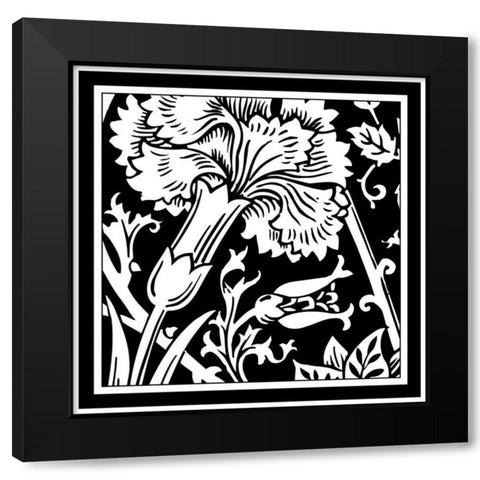 Printed Graphic Floral Motif I Black Modern Wood Framed Art Print with Double Matting by Vision Studio