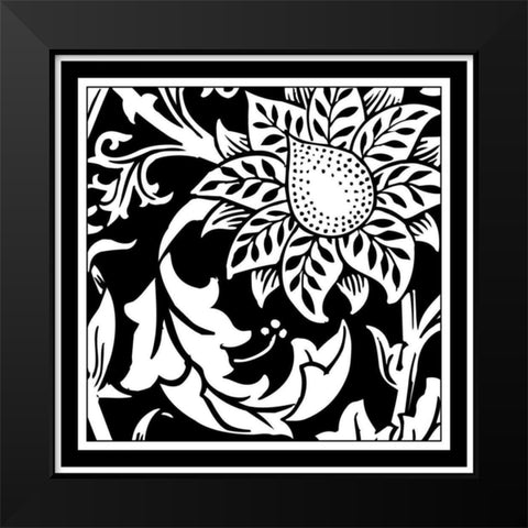 Printed Graphic Floral Motif II Black Modern Wood Framed Art Print by Vision Studio