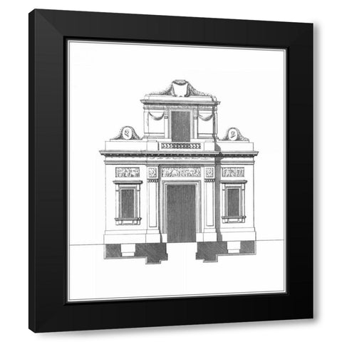 B and W Parisian Facade I Black Modern Wood Framed Art Print with Double Matting by Deneufforge