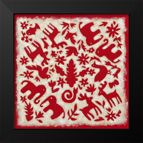 Folk Story in Red Black Modern Wood Framed Art Print by Zarris, Chariklia