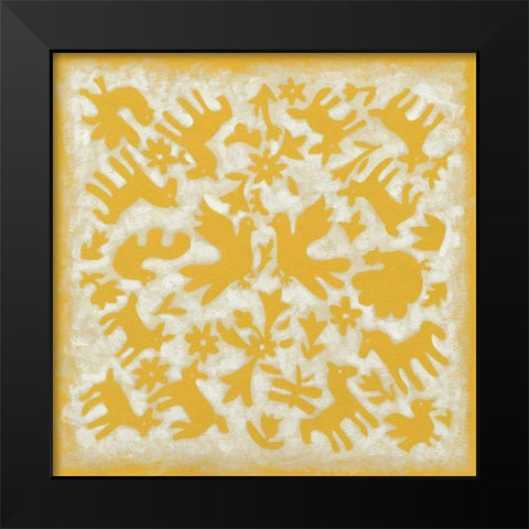Folk Story in Yellow Black Modern Wood Framed Art Print by Zarris, Chariklia