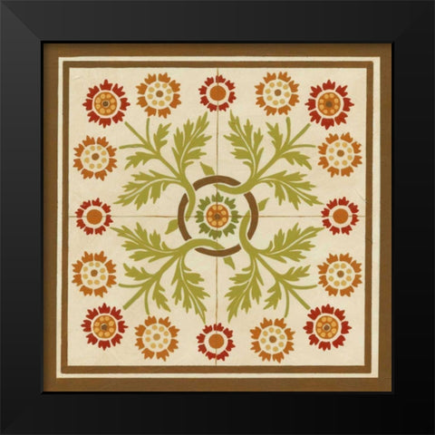 Floral Folk Tile I Black Modern Wood Framed Art Print by Vess, June Erica