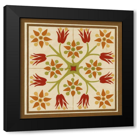Floral Folk Tile II Black Modern Wood Framed Art Print with Double Matting by Vess, June Erica