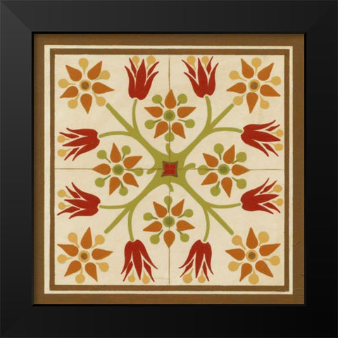 Floral Folk Tile II Black Modern Wood Framed Art Print by Vess, June Erica