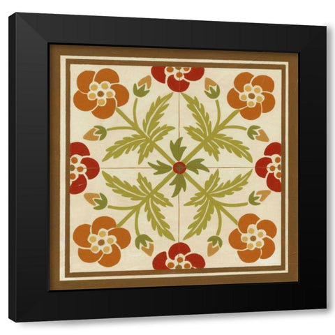 Floral Folk Tile III Black Modern Wood Framed Art Print by Vess, June Erica