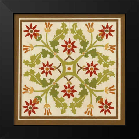 Floral Folk Tile IV Black Modern Wood Framed Art Print by Vess, June Erica