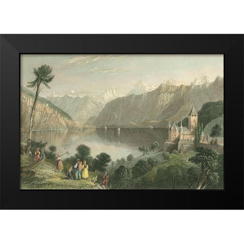 Pastoral Riverscape V Black Modern Wood Framed Art Print by Bartlett, William H.