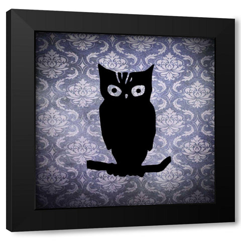 Owl and Damask Black Modern Wood Framed Art Print by Vision Studio