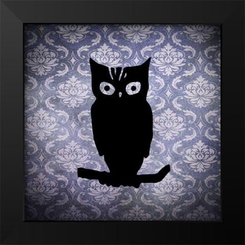 Owl and Damask Black Modern Wood Framed Art Print by Vision Studio