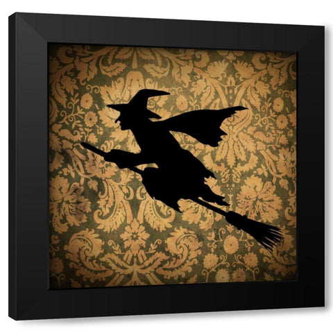 Witch and Damask Black Modern Wood Framed Art Print by Vision Studio