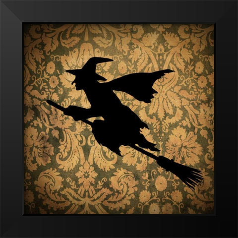 Witch and Damask Black Modern Wood Framed Art Print by Vision Studio
