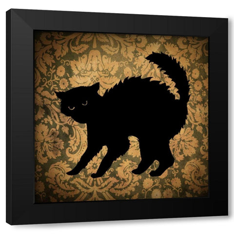 Cat and Damask Black Modern Wood Framed Art Print with Double Matting by Vision Studio