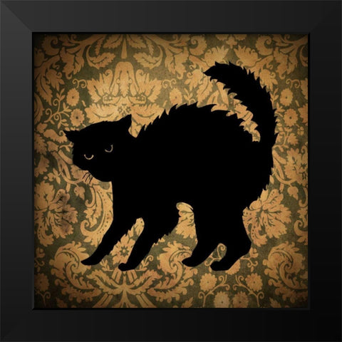 Cat and Damask Black Modern Wood Framed Art Print by Vision Studio