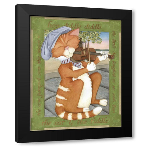 The Cat and The Fiddle Black Modern Wood Framed Art Print by Friel, Tara