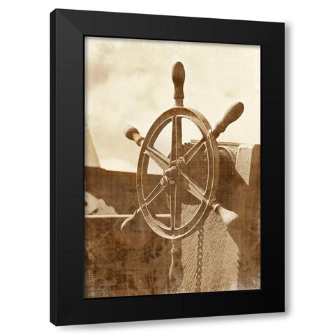 Sepia Ships Wheel I Black Modern Wood Framed Art Print by Vision Studio