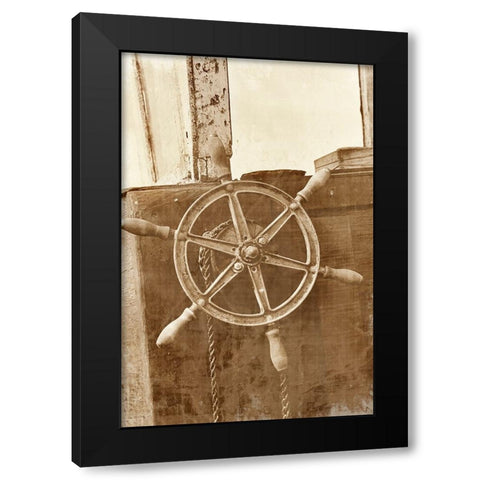 Sepia Ships Wheel II Black Modern Wood Framed Art Print by Vision Studio
