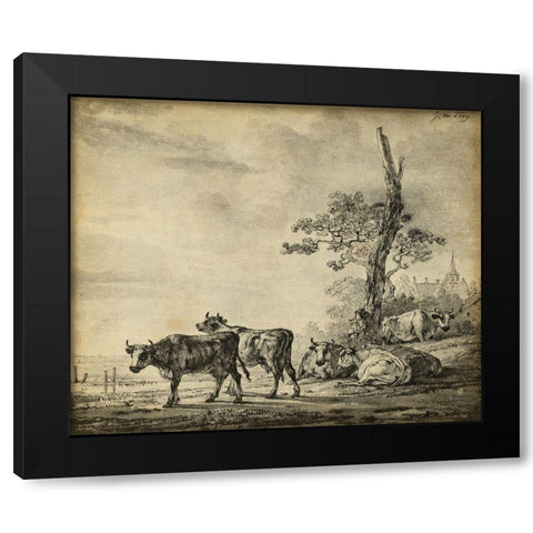 Pastoral Etching I Black Modern Wood Framed Art Print by Unknown