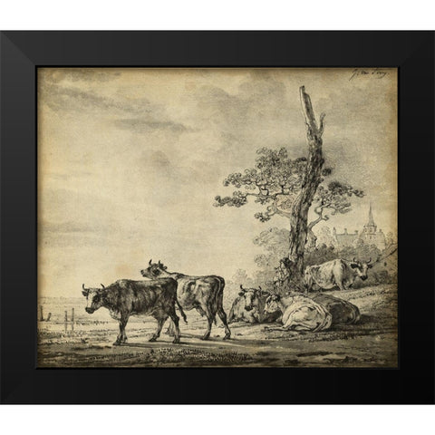 Pastoral Etching I Black Modern Wood Framed Art Print by Unknown