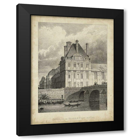 Pavillon de Flore and Pont Royal Black Modern Wood Framed Art Print with Double Matting by Pugin, A.
