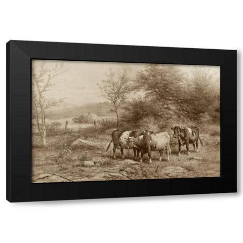 Grazing Cattle Black Modern Wood Framed Art Print with Double Matting by Riecke, George
