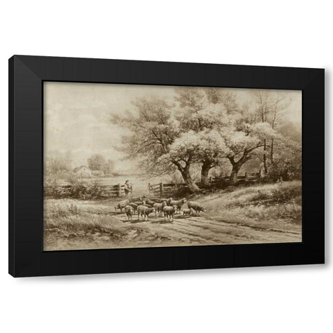 Herding Sheep Black Modern Wood Framed Art Print by Weber, Carl