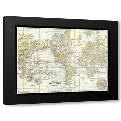 World Map with Black Border Black Modern Wood Framed Art Print with Double Matting by Vision Studio