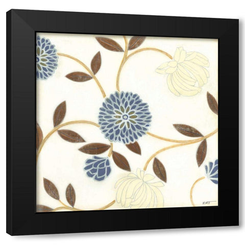 Blue and Cream Flowers on Silk I Black Modern Wood Framed Art Print with Double Matting by Wyatt Jr., Norman