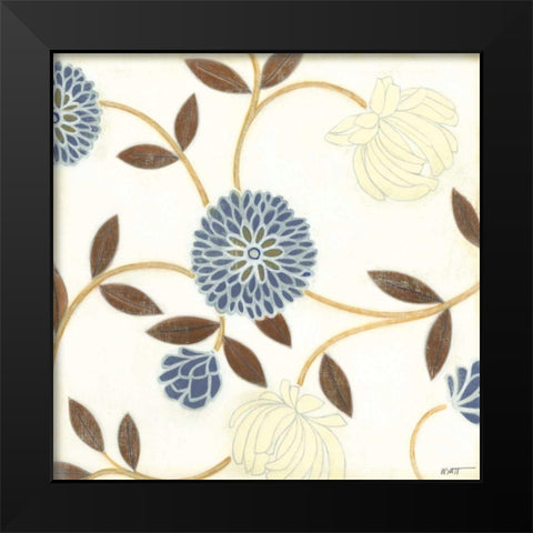 Blue and Cream Flowers on Silk I Black Modern Wood Framed Art Print by Wyatt Jr., Norman