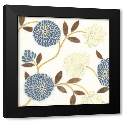 Blue and Cream Flowers on Silk II Black Modern Wood Framed Art Print with Double Matting by Wyatt Jr., Norman