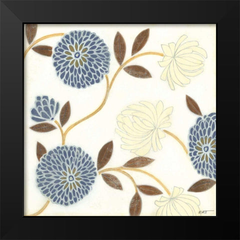 Blue and Cream Flowers on Silk II Black Modern Wood Framed Art Print by Wyatt Jr., Norman