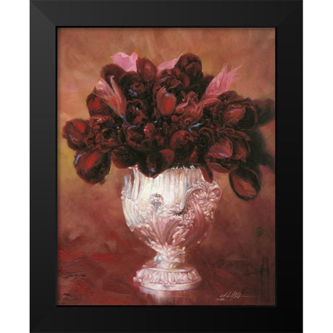 Floral Still Life II Black Modern Wood Framed Art Print by Bo, Li