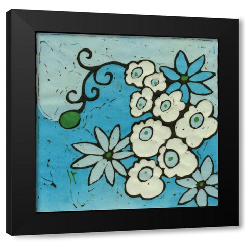 Aqua Batik Botanical IV Black Modern Wood Framed Art Print with Double Matting by Davis, Andrea