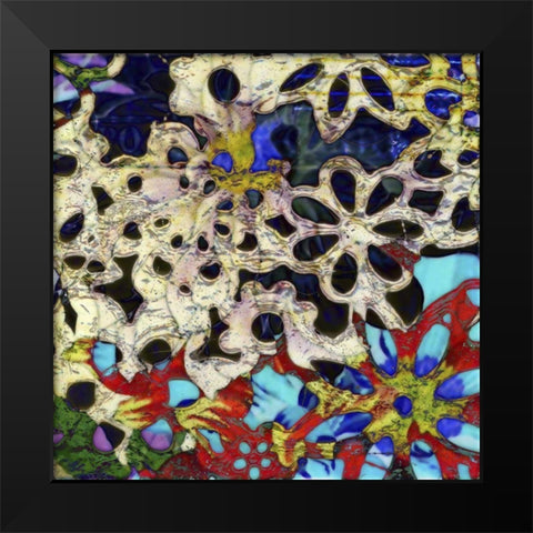 Bejeweled Woodblock I Black Modern Wood Framed Art Print by Mountain, Ricki