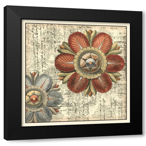 Vintage Rosette II Black Modern Wood Framed Art Print with Double Matting by Vision Studio