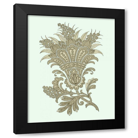 Celadon Floral Motif I Black Modern Wood Framed Art Print with Double Matting by Vision Studio