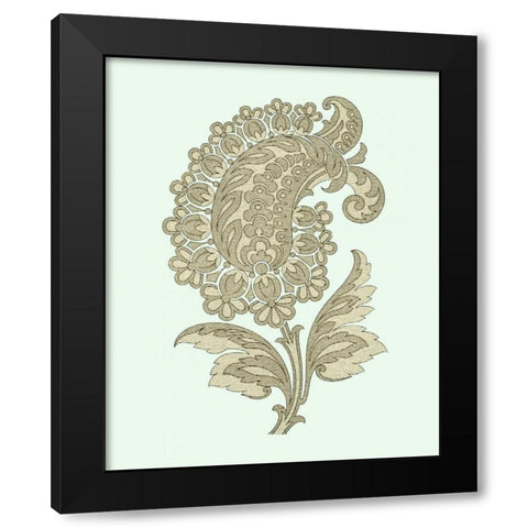 Celadon Floral Motif II Black Modern Wood Framed Art Print with Double Matting by Vision Studio