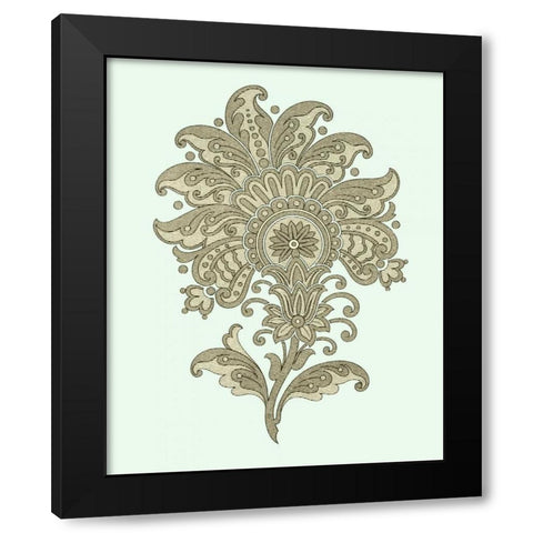 Celadon Floral Motif III Black Modern Wood Framed Art Print with Double Matting by Vision Studio
