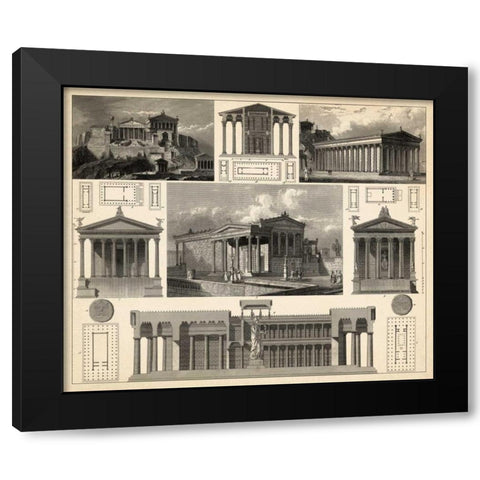 Antique City Plan I Black Modern Wood Framed Art Print with Double Matting by Vision Studio