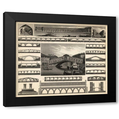 Antique City Plan II Black Modern Wood Framed Art Print with Double Matting by Vision Studio