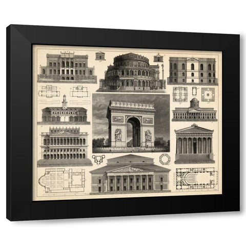 Antique City Plan IV Black Modern Wood Framed Art Print with Double Matting by Vision Studio