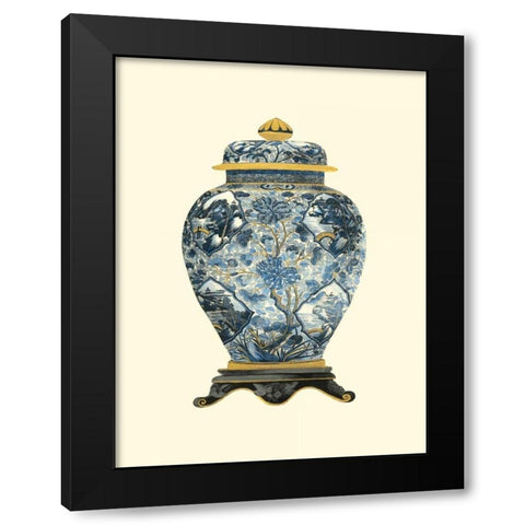 Blue Porcelain Vase II Black Modern Wood Framed Art Print with Double Matting by Vision Studio