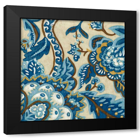 Indigo Tapestry II Black Modern Wood Framed Art Print by Zarris, Chariklia