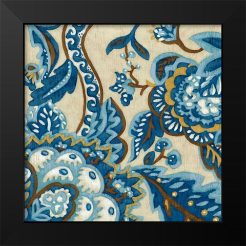 Indigo Tapestry II Black Modern Wood Framed Art Print by Zarris, Chariklia