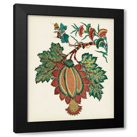 Jacobean Floral II Black Modern Wood Framed Art Print with Double Matting by Vision Studio