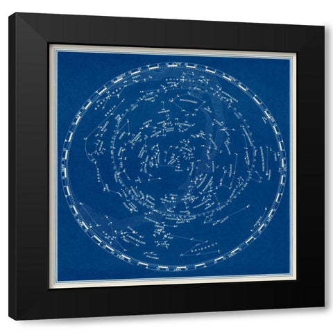 Stars and Constellations Chart Black Modern Wood Framed Art Print by Vision Studio