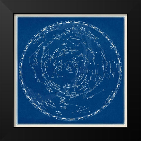 Stars and Constellations Chart Black Modern Wood Framed Art Print by Vision Studio