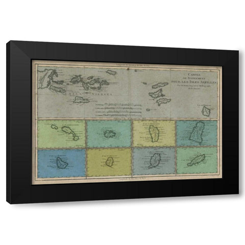 Map of the Greater and Lesser Antilles Black Modern Wood Framed Art Print by Vision Studio