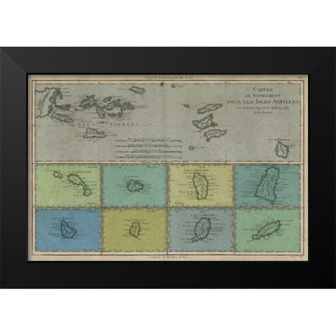 Map of the Greater and Lesser Antilles Black Modern Wood Framed Art Print by Vision Studio