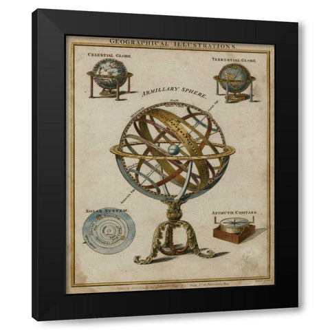 Geographical Illustrations Black Modern Wood Framed Art Print with Double Matting by Vision Studio