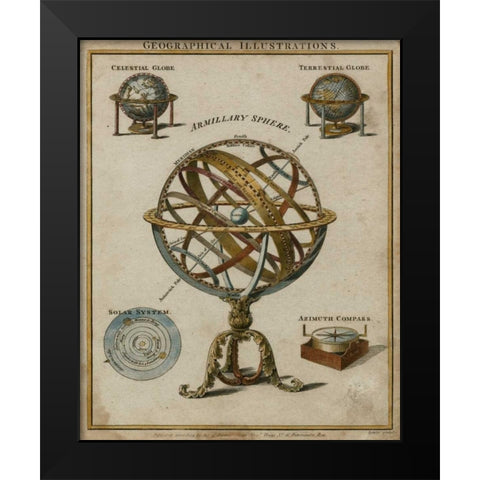 Geographical Illustrations Black Modern Wood Framed Art Print by Vision Studio